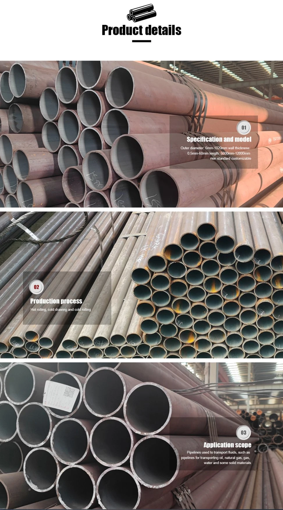 ASTM A53 A106 A333 A335 Stpt42 G3456 St45 DN15 Sch40 Carbon Smls Black Alloy Hot Rolled/Cold Drawn Round Precision Seamless Steel Pipe